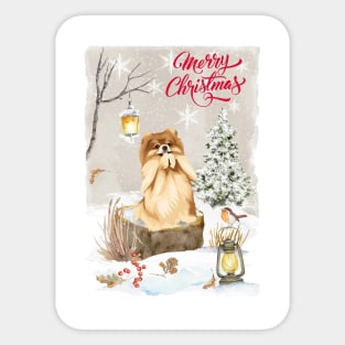 Cute Pomeranian Merry Christmas Santa Dog Sticker